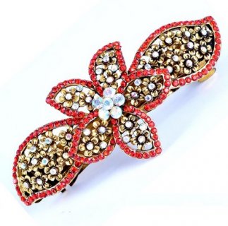 Flower Crystal Clasp Red